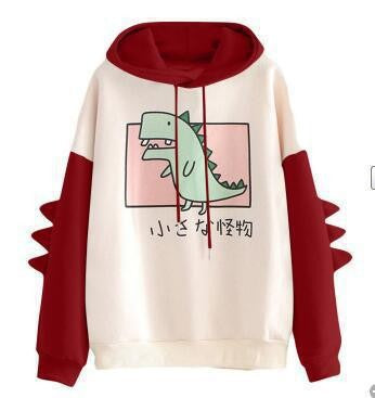 Damen nan weiter Kapuzenpullover mit dreidimensionalen Rückenstacheln und niedlichem Dino-Print Drune