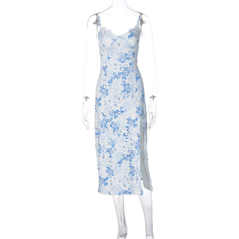 Damen Blumengebürtetes Midi-Kleid mit elegantem Schlitz Drune