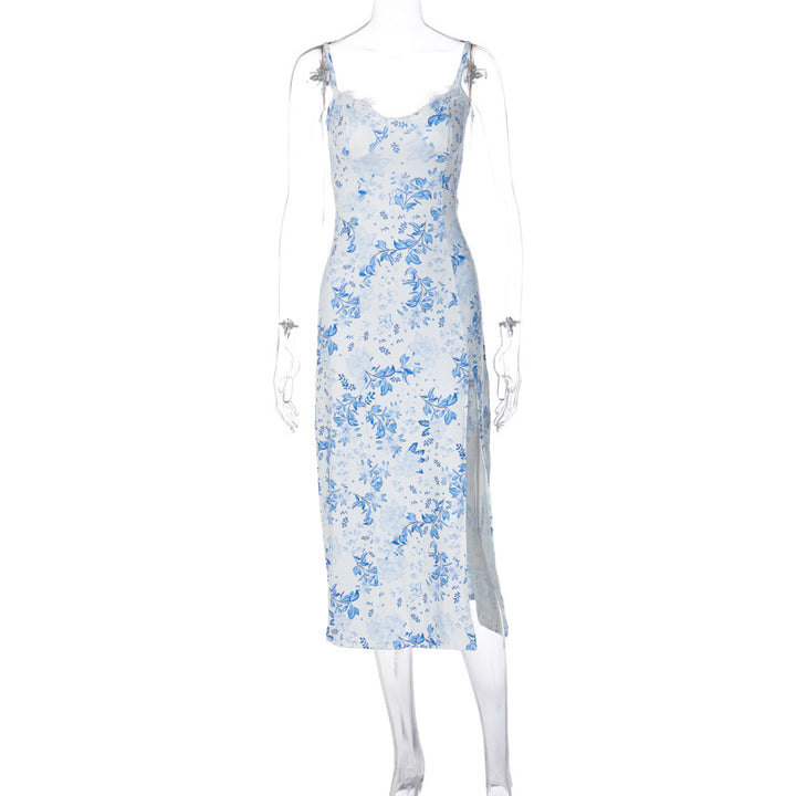 Damen Blumengebürtetes Midi-Kleid mit elegantem Schlitz Drune