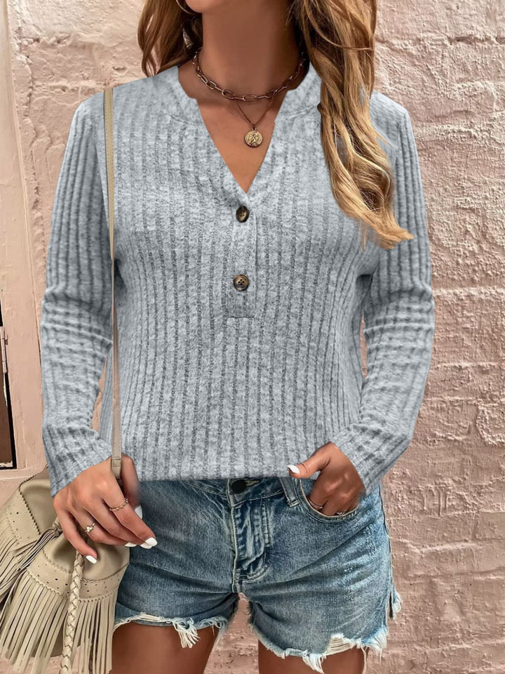 Damen Langarmshirt mit strukturiertem Rippdesign und Knopfdetail Drune