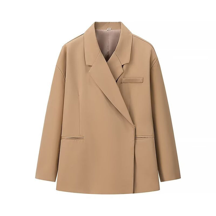 Damen Oversize-Kastenblazer mit schlichten Leistentaschen und weitem Revers Drune