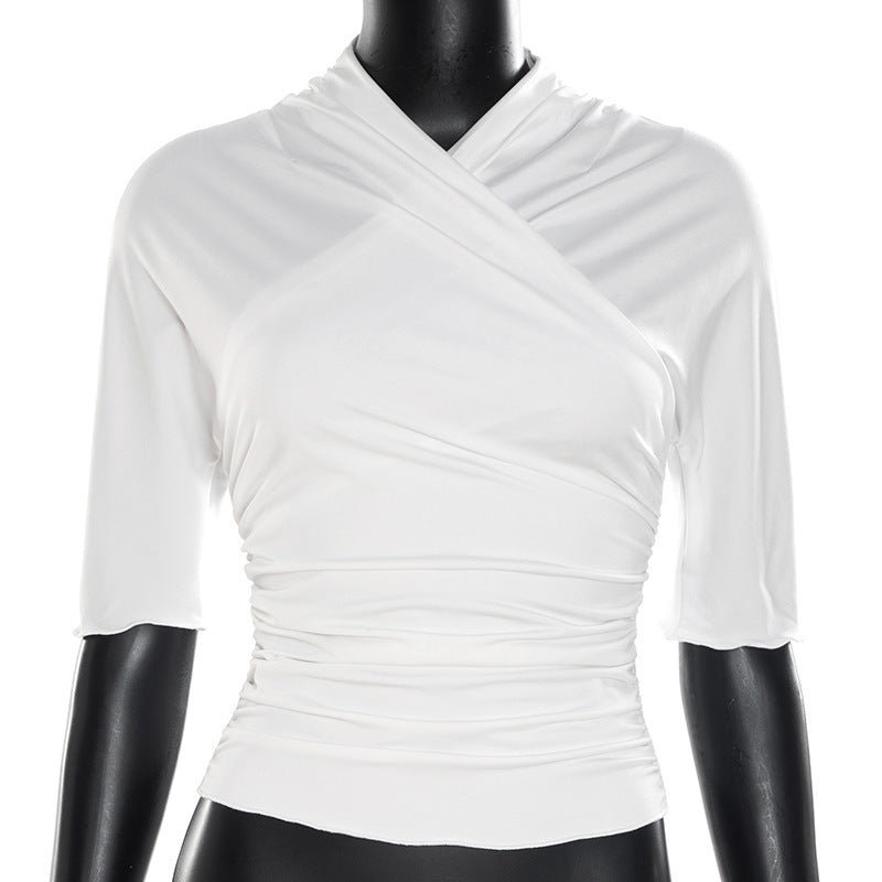 Damen elegantes Wickeloberteil mit modischem Raffungseffekt Drune