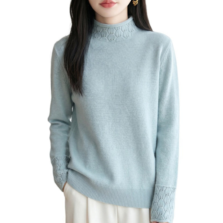 Damen Mockneck-Feinstrickpullover mit Ajour-Detail an Kragen und Bündchen Drune