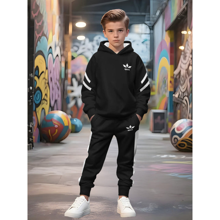 Unisex nan Kinder Jogginganzug mit Kapuzenpullover und detailreichem Auto-Print Drune