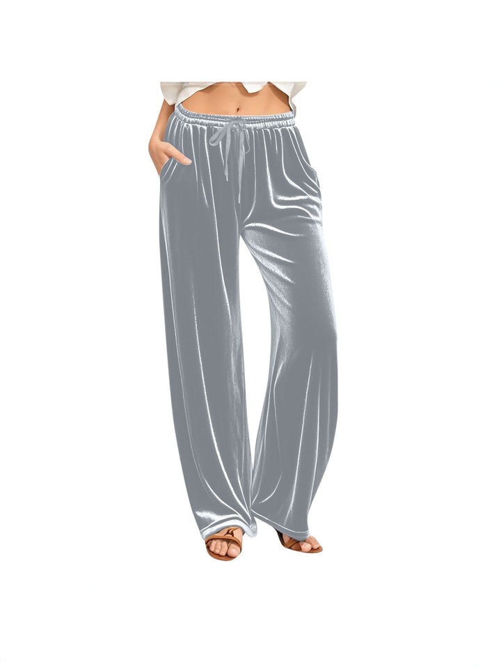 Damen Samt-Loungehose mit weitem Bein, Tunnelzugbund und Eingrifftaschen Drune