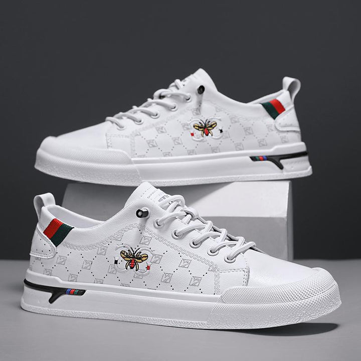 Herren Eleganter Low-Top Sneaker aus Kunstleder mit gestickter Bienen-Applikation Drune