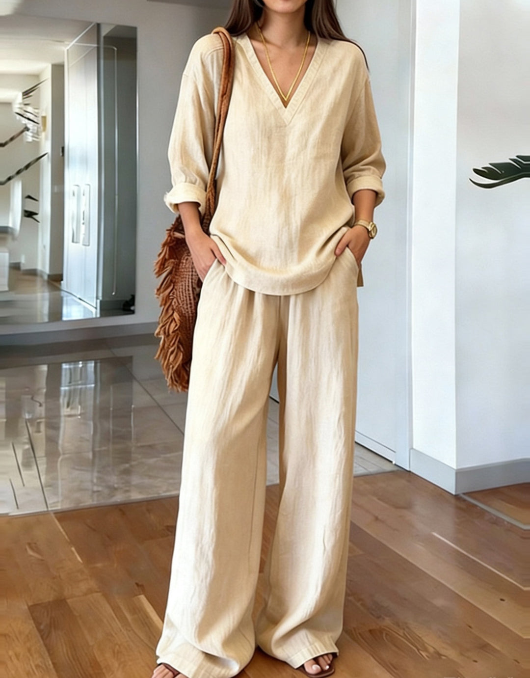 Damen Bequeme Leinen-Hose mit lässigem Schnitt und praktischen Taschen Drune