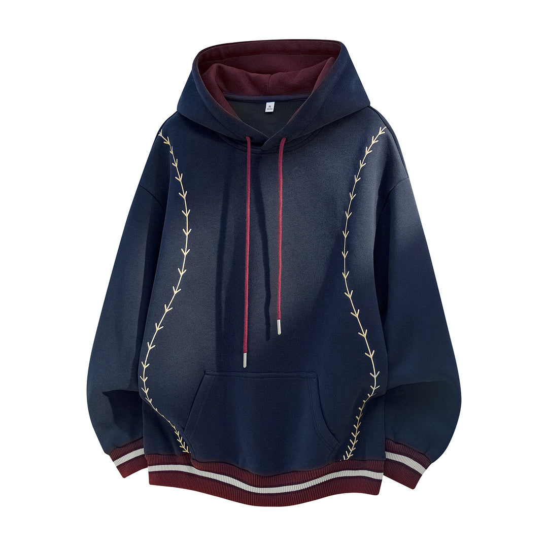 Damen Oversize-Kapuzenpullover mit gestickten Ranken und Kontrastdetails Drune