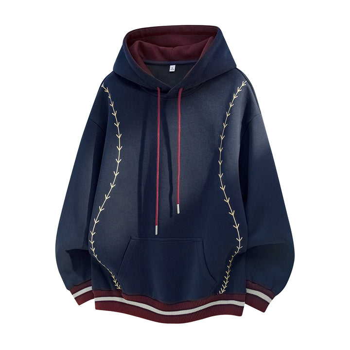 Damen Oversize-Kapuzenpullover mit gestickten Ranken und Kontrastdetails Drune