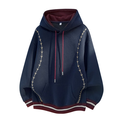 Damen Oversize-Kapuzenpullover mit gestickten Ranken und Kontrastdetails Drune