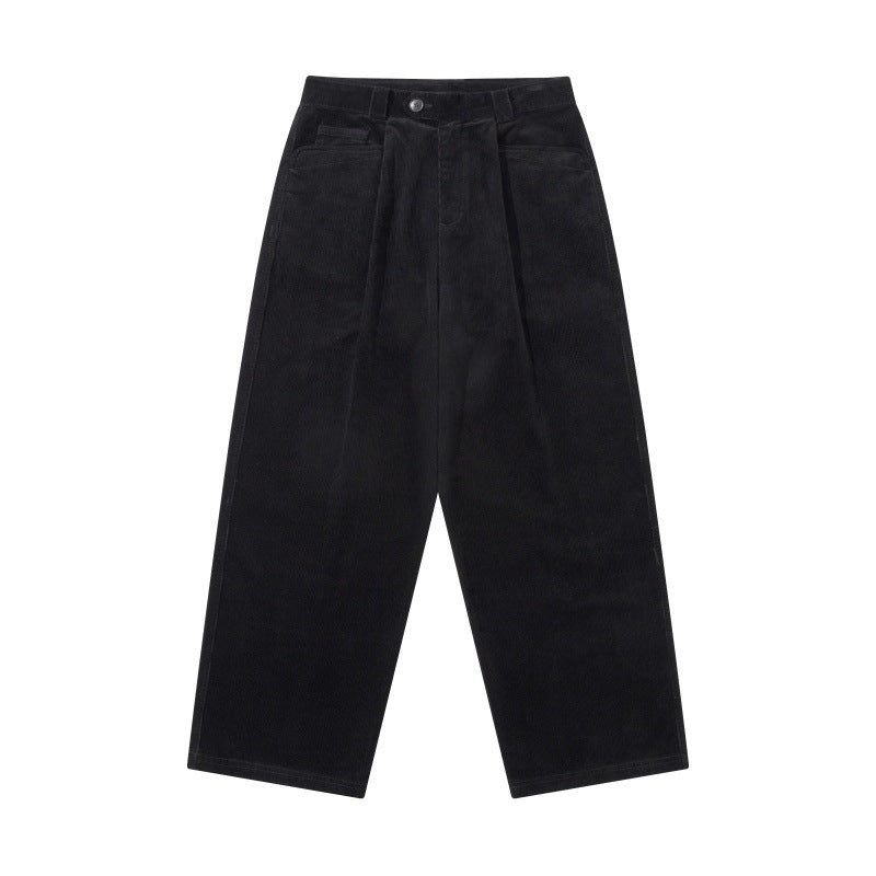 Herren Weite Cordhose mit Bundfalten, hoher Taille und geradem Bein Drune