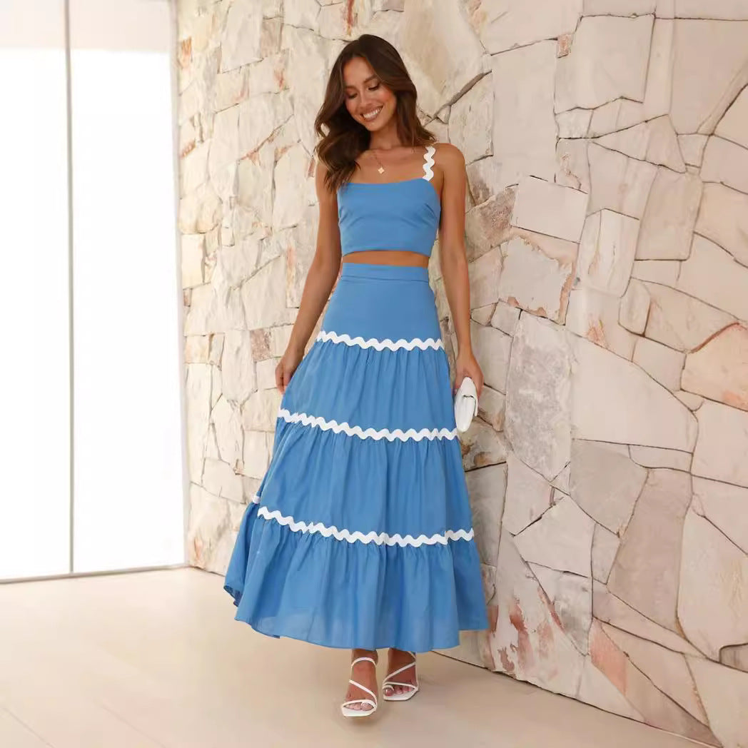Damen Zwei-Teiliges Set aus gerafftem Crop-Top und voluminösem Maxirock Drune