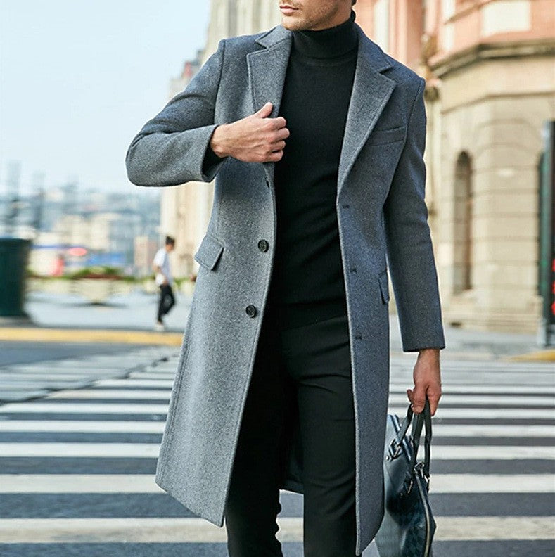 Herren eleganter und moderner Langmantel mit strukturiertem Obermaterial Drune