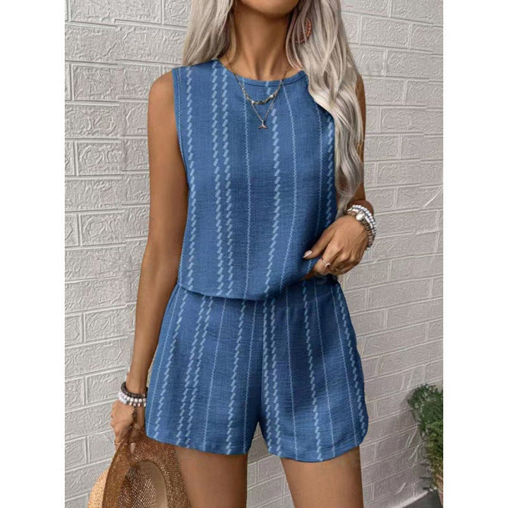 Damen lässiges Set mit ärmellosem Oberteil und Shorts Drune