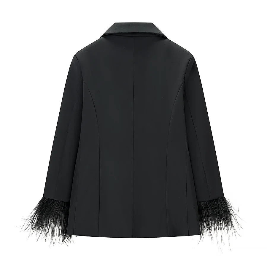Damen nan taillierter Blazer mit Federrand an den Ärmeln und Pattentaschen Drune