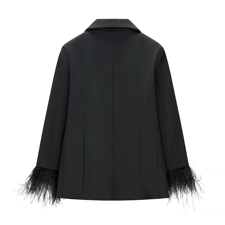 Damen nan taillierter Blazer mit Federrand an den Ärmeln und Pattentaschen Drune