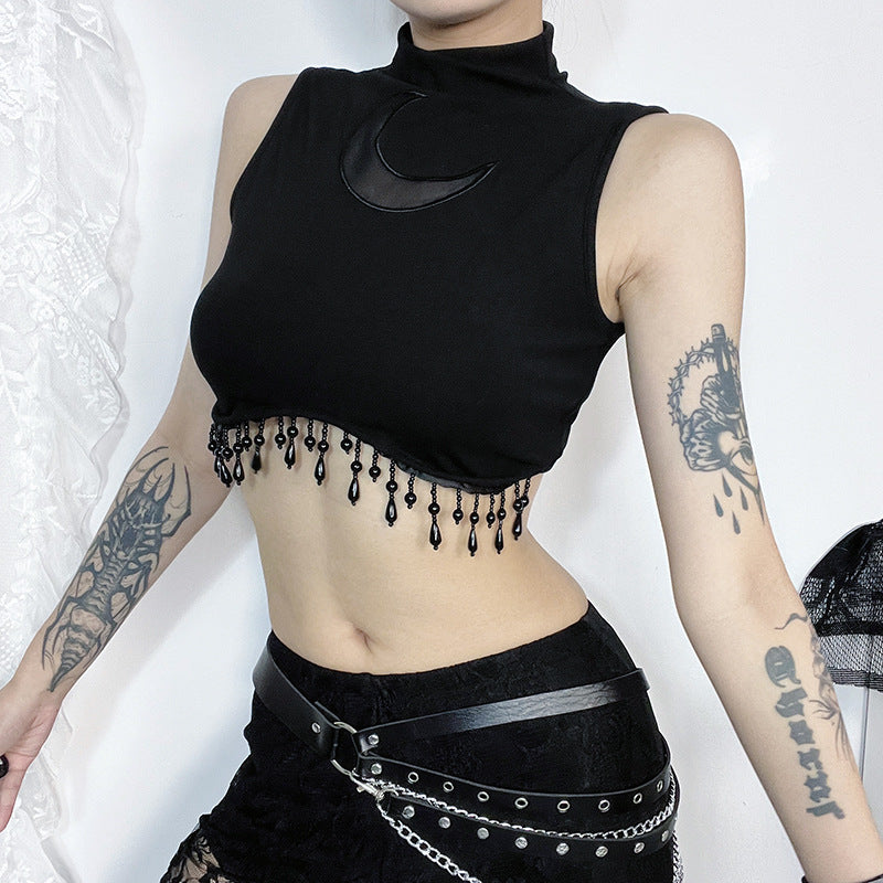 Damen elegantes Crop-Top mit Perlenverzierungen Drune