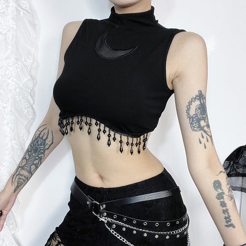 Damen elegantes Crop-Top mit Perlenverzierungen Drune