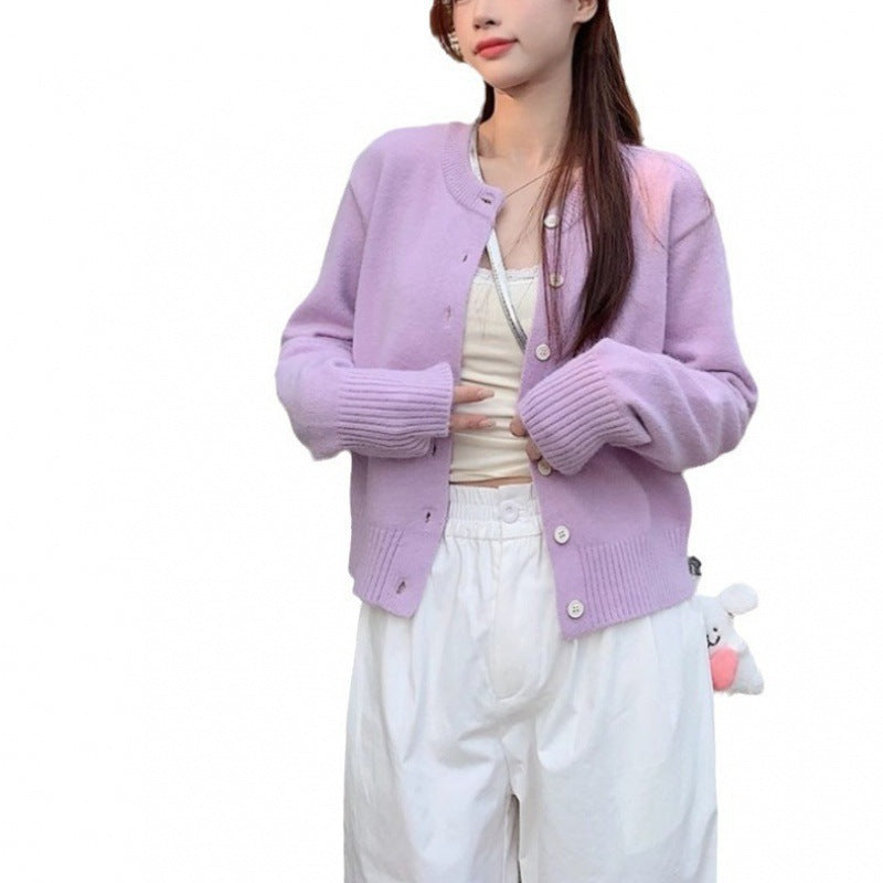 Damen elegante kurzärmelige Strickjacke mit Knopfdetails und feiner Webart Drune