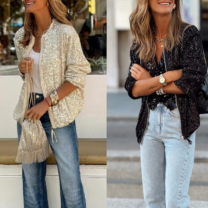 Damen Glitzer-Collegejacke mit glänzenden Pailletten und hohem Tragekomfort Drune