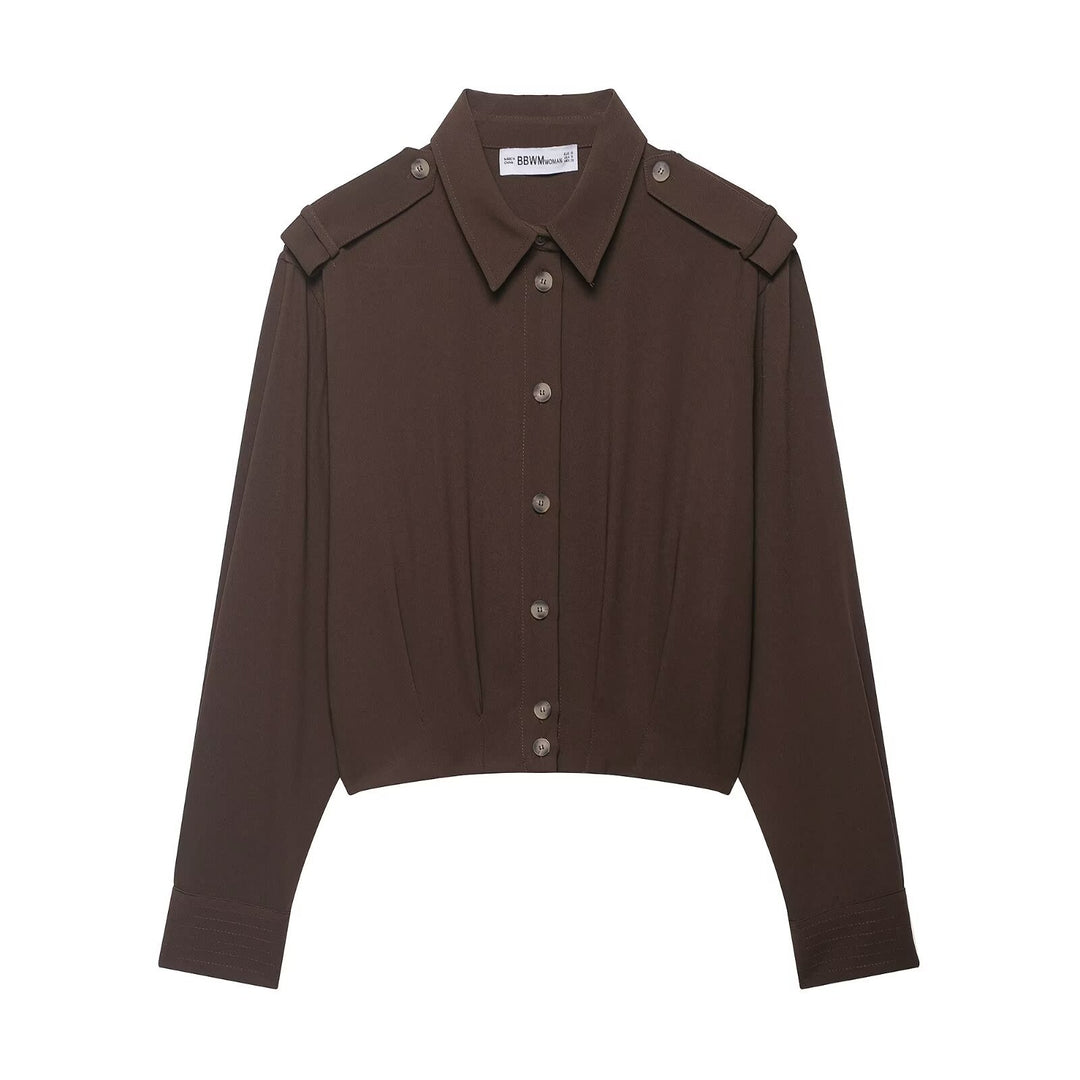 Damen Cropped-Hemdbluse mit dekorativen Epauletten und taillierter Korsettoptik Drune