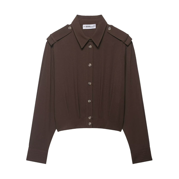 Damen Cropped-Hemdbluse mit dekorativen Epauletten und taillierter Korsettoptik Drune