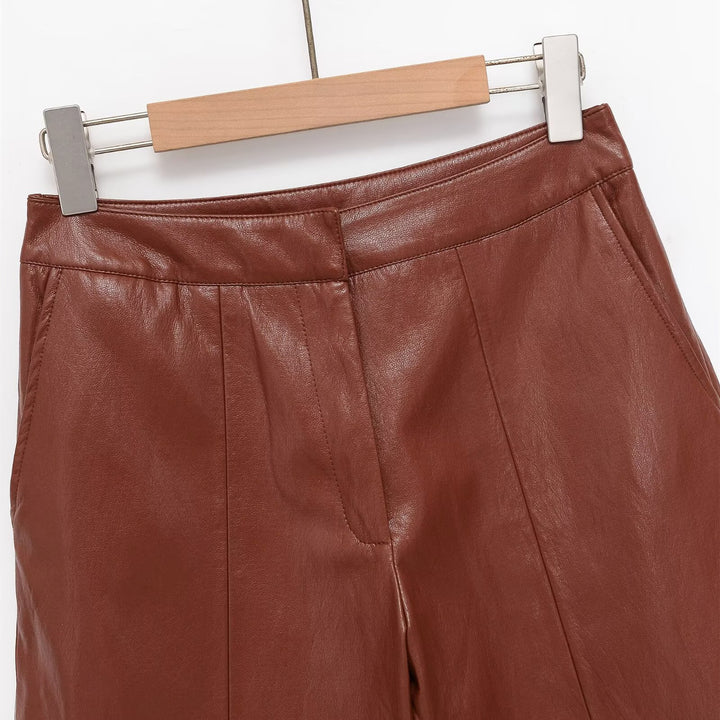 Damen elegante Culotte aus hochwertigem Leder mit weitem Schnitt Drune