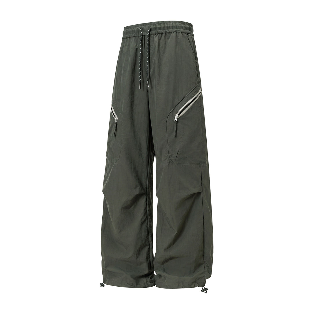 Unisex Weite Outdoor-Cargohose mit Kordelzugbund, schrägen Reißverschlusstaschen und verstellbarem Beinabschluss Drune