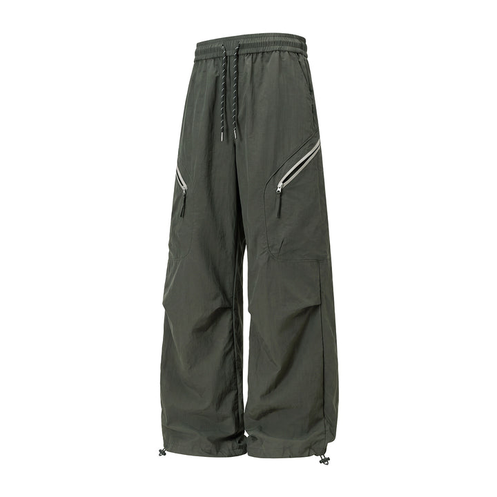 Unisex Weite Outdoor-Cargohose mit Kordelzugbund, schrägen Reißverschlusstaschen und verstellbarem Beinabschluss Drune