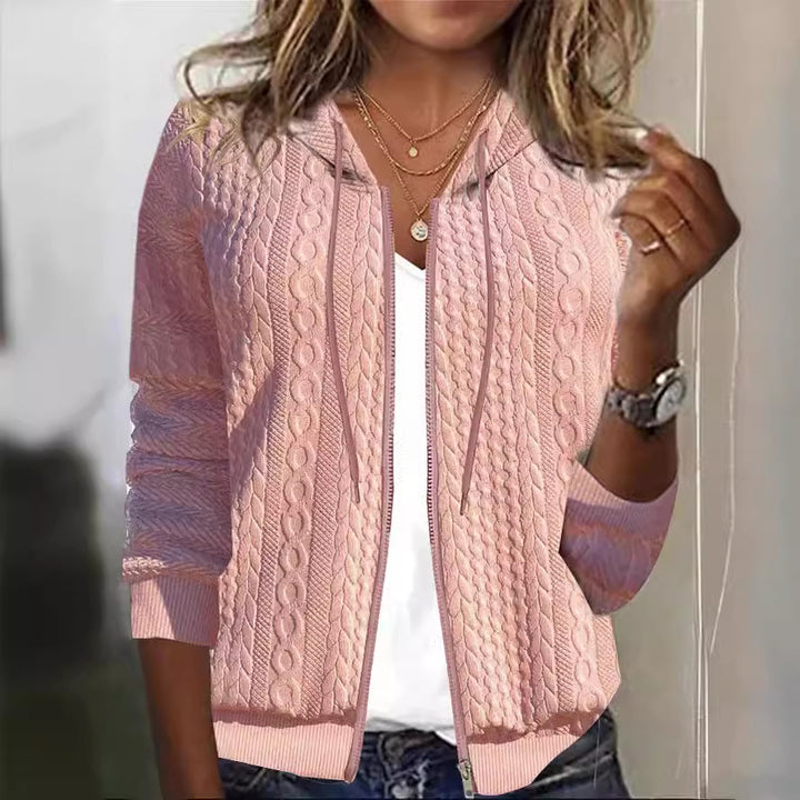 Damen Strickjacke mit Kapuze und strukturiertem Muster Drune