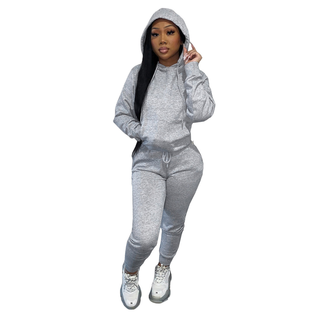 Damen nan Kapuzen-Lounge-Set mit Kängurutasche taillierter Jogginghose und Bündchen Drune