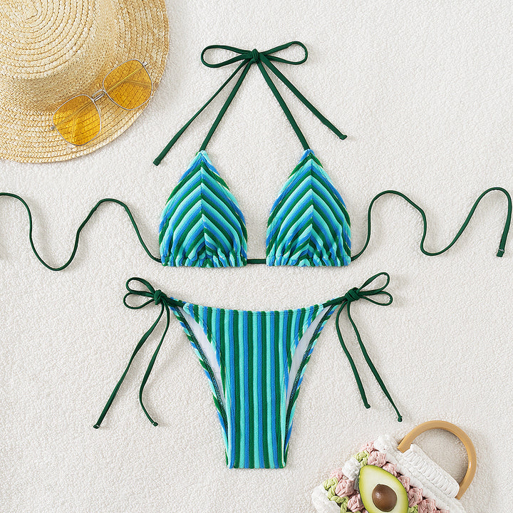 Damen Triangel-Bikini mit raffinierten Streifen und verspielten Schleifen Drune
