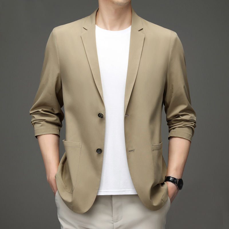 Herren legerer elastischer Sommerblazer mit dreiviertelärmeln und schlanker Passform Drune