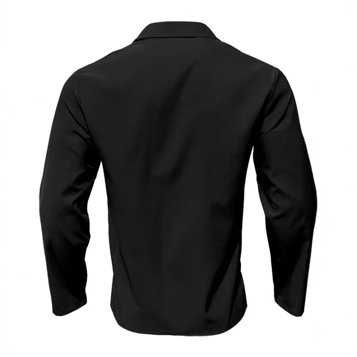 Herren Elegante Langarmbluse mit einzigartiger Knopfleiste und schickem Stehkragen Drune