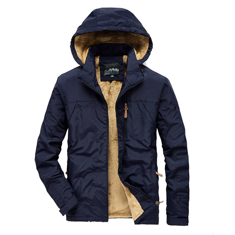 Herren Winddichte Kapuzenjacke mit vollem Sherpa-Innenfutter und Reißverschluss‑Taschen Drune