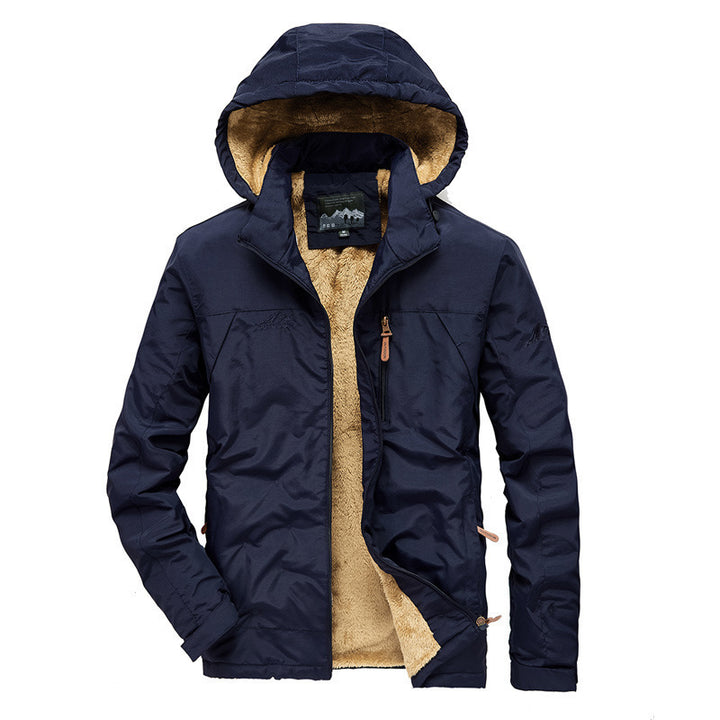 Herren Winddichte Kapuzenjacke mit vollem Sherpa-Innenfutter und Reißverschluss‑Taschen Drune