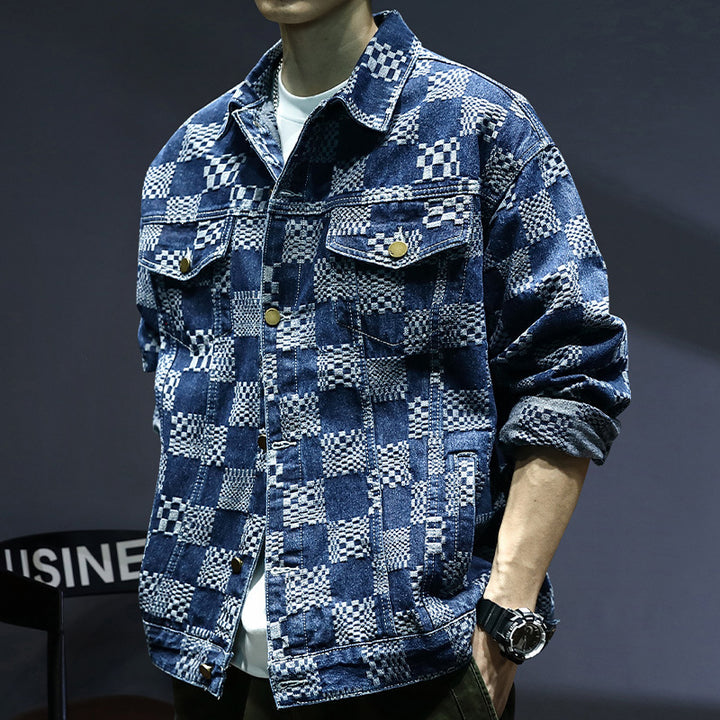 Herren Lässige Denimjacke mit kreativen Mustern Drune