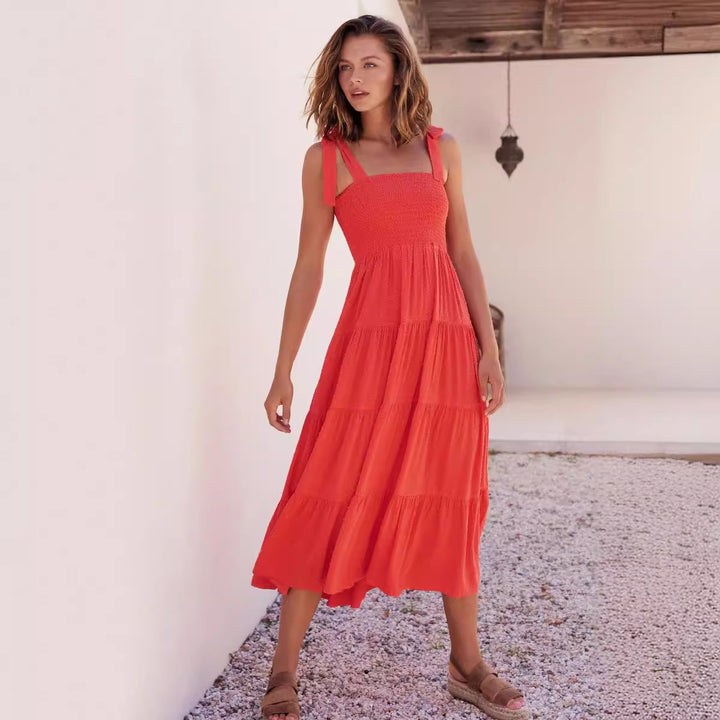Damen Luftiges Maxikleid mit Rüschendetails und Spaghettiträgern Drune