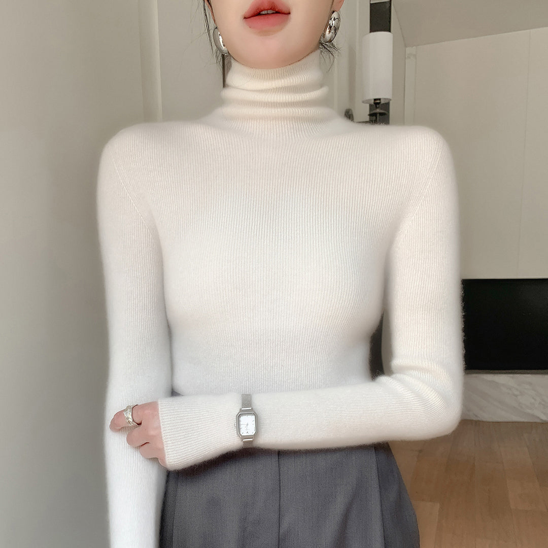 Damen Schlanker Feinstrickpullover mit hohem Rollkragen und feiner Rippstruktur Drune