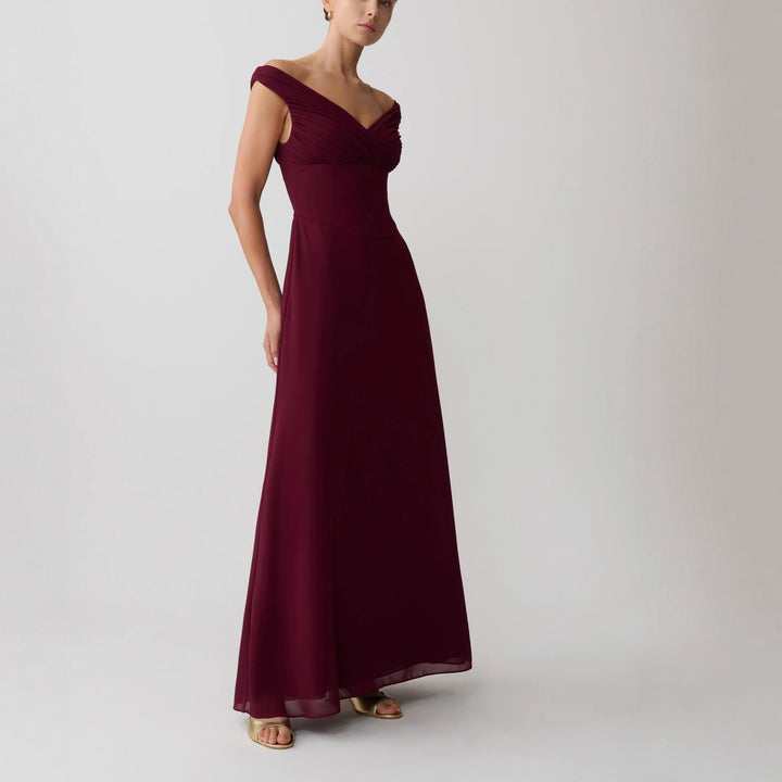 Damen Glamouröses Maxikleid mit schulterfreiem Design und eleganter Drapierung Drune