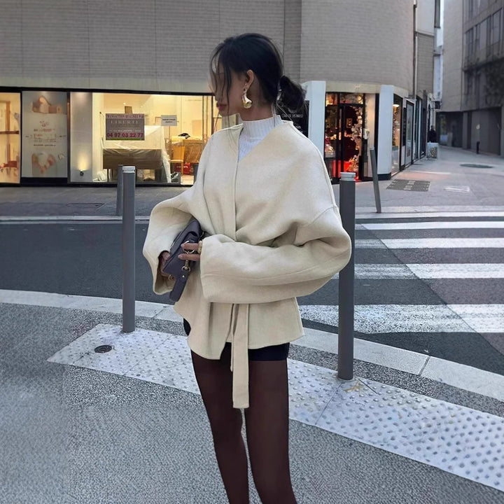 Damen Modejacke mit Taillengürtel und weitem Schnitt Drune