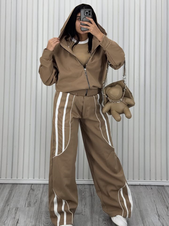 Damen Oversize Kapuzen-Sweatjacke mit Reißverschluss und weitem Trackpant-Set Drune