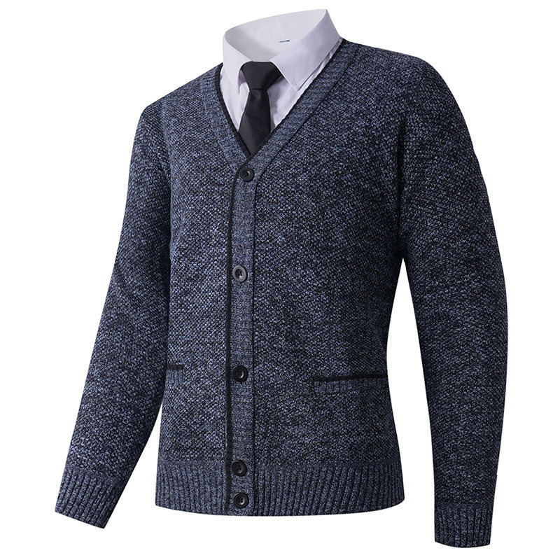Herren Strukturierte Strickcardigan mit V-Ausschnitt, Knopfleiste und Eingrifftaschen Drune