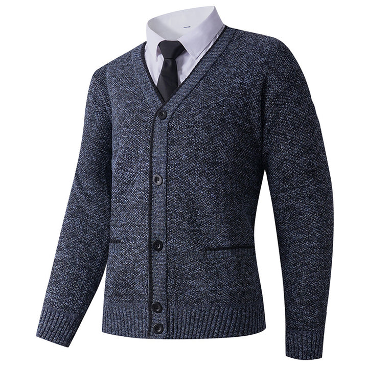 Herren Strukturierte Strickcardigan mit V-Ausschnitt, Knopfleiste und Eingrifftaschen Drune