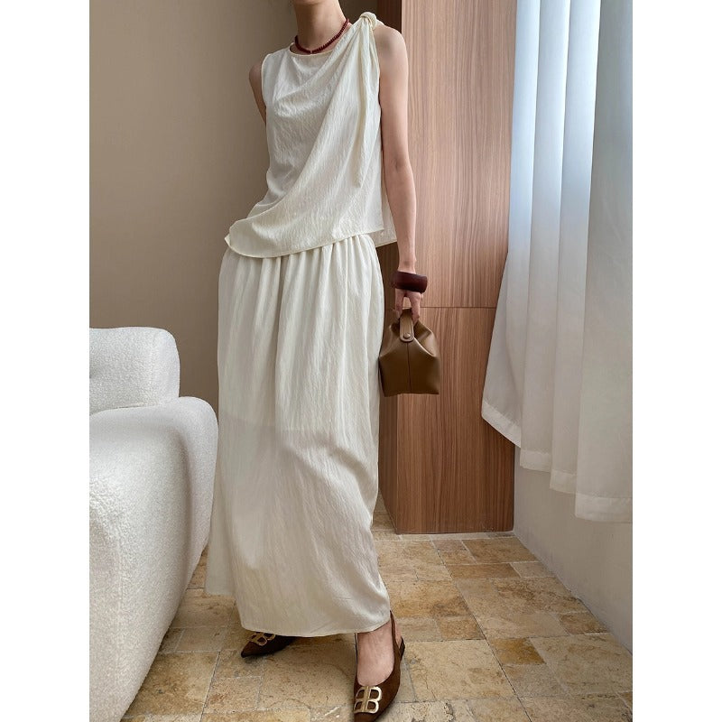 Damen elegantes Maxikleid mit asymmetrischem Saum und fließendem Stoff Drune