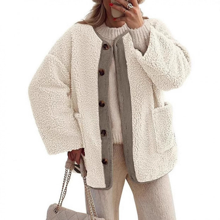 Damen Kuschelige Teddyjacke mit Knopfverschluss und aufgesetzten Taschen Drune