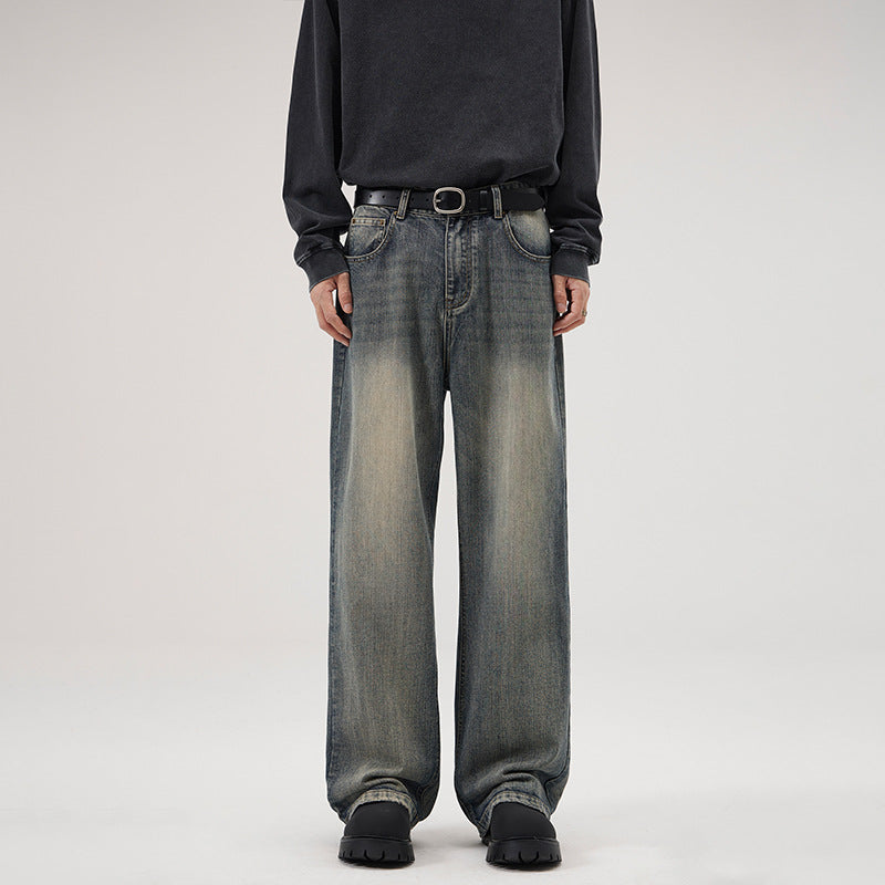 Herren Ultraweite Stonewashed-Baggy-Jeans mit tiefem Schritt und soften Fade-Details Drune