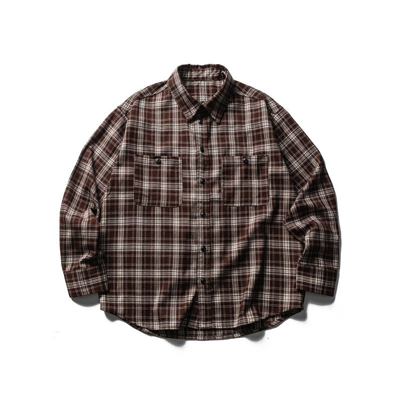 Herren Boxy-Karo-Workshirt aus weichem Flanell mit Doppelbrusttaschen Drune