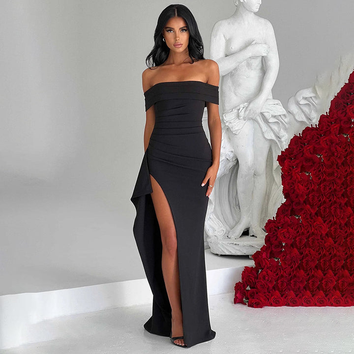 Damen Elegantes Off-Shoulder Maxi-Kleid mit hohem Schlitz Drune