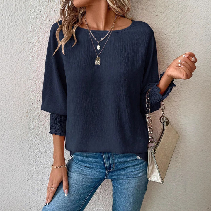 Damen Bluse mit strukturiertem Crinkle, Rundhalsausschnitt und Smokärmeln Drune